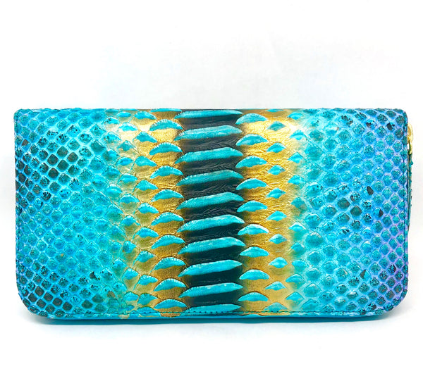 Turquoise and Gold Python Wallet